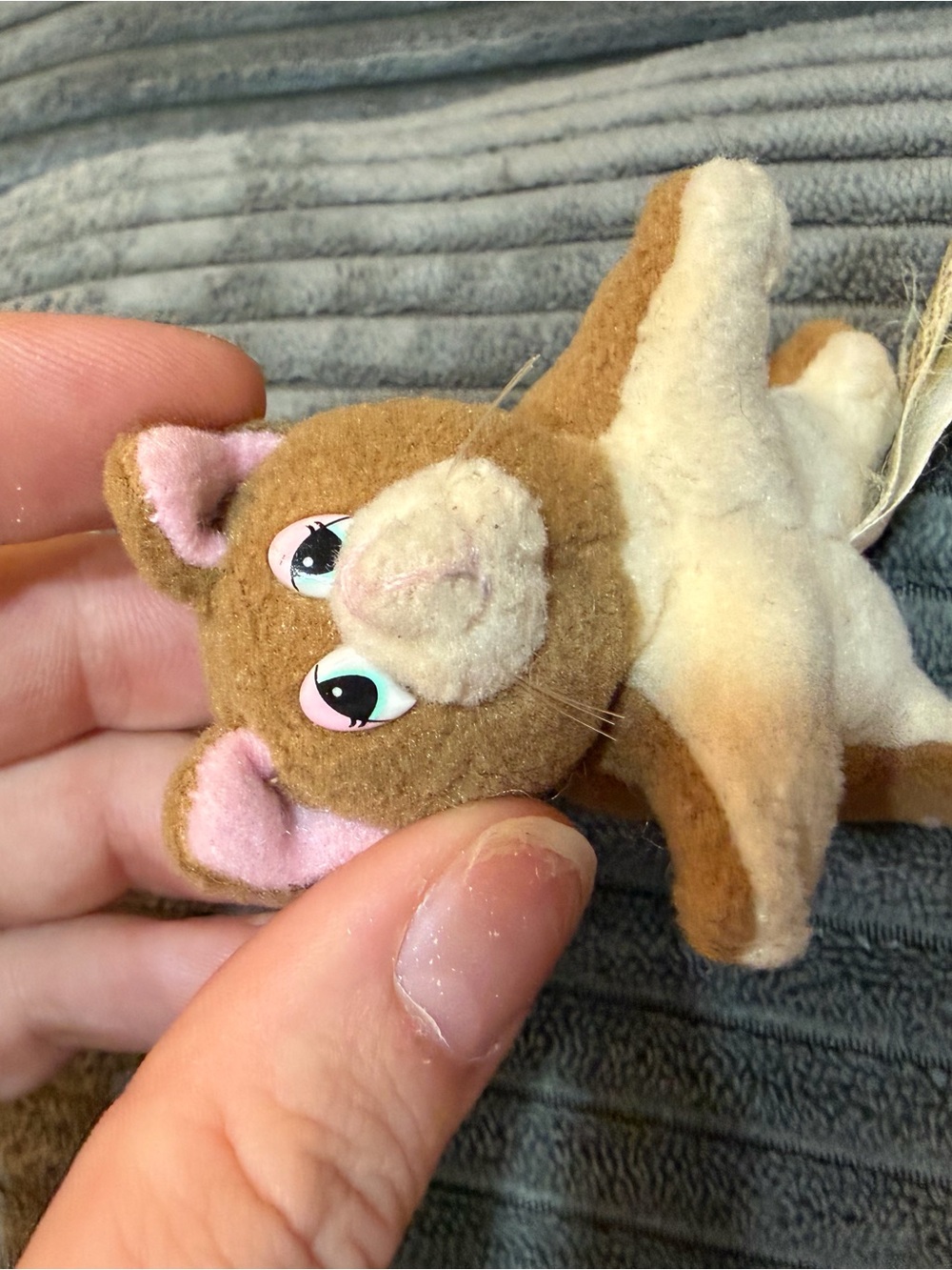 Gund Brown & Cream Flocked Kitten Cat Toy with Pink Ear Accents